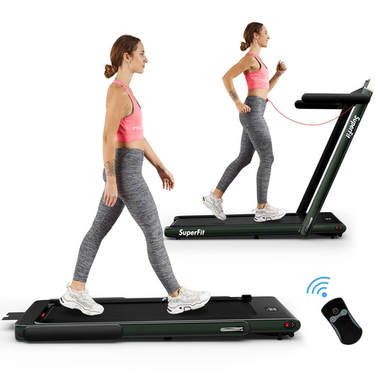 Superfit up to 7.5MPH 2.25HP 2 in 1 Single Display Screen Treadmill W/ Speaker Remote Control APP Green