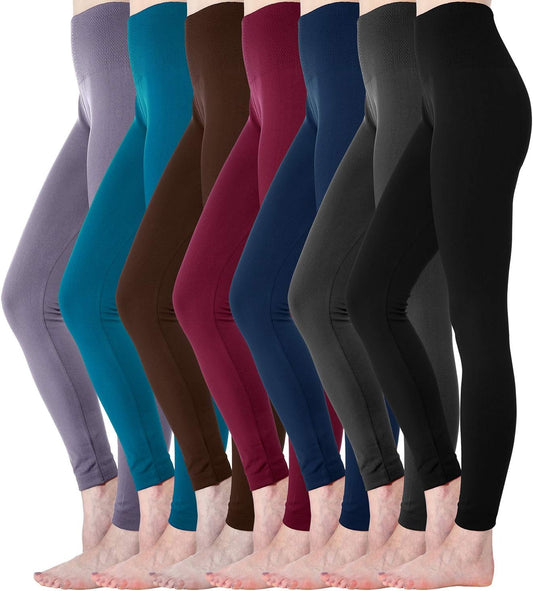 7 Pack Fleece Lined Leggings Womens Fashion High Waist Tummy Control Leggings for Women Winter Warm