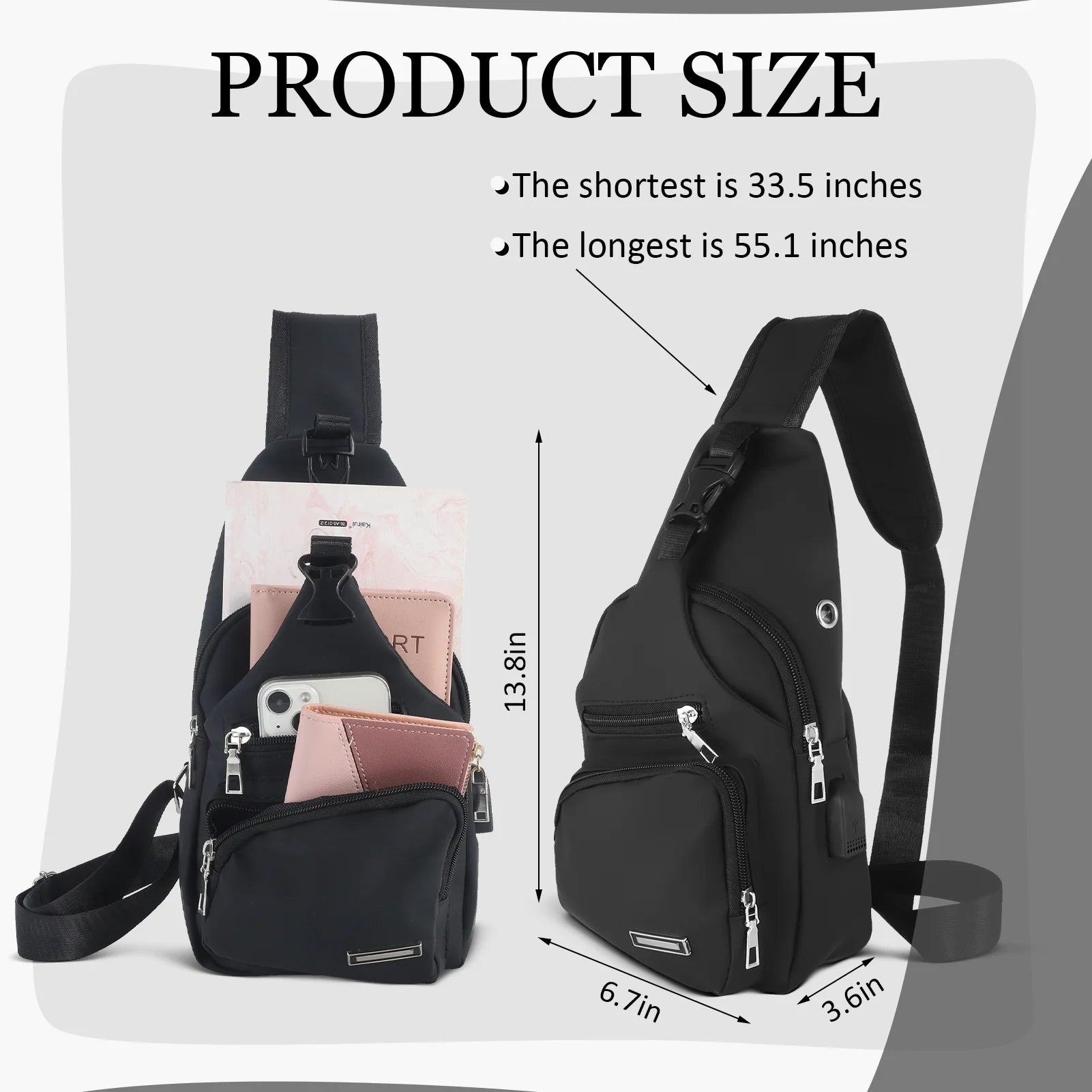 Waterproof Sling Bag Crossbody Backpack for Men Women, Sling Backpack Hiking Daypack with USB Charging Port, Multipurpose Cross Body Chest Bag for Hiking Walking Travel