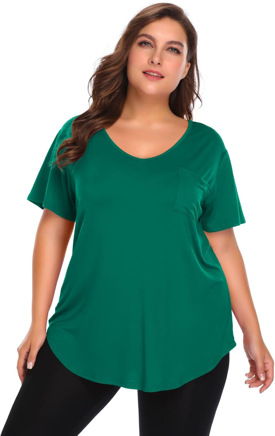Women plus Size V-Neck Tunic Tops Loose T Shirt with Pocket
