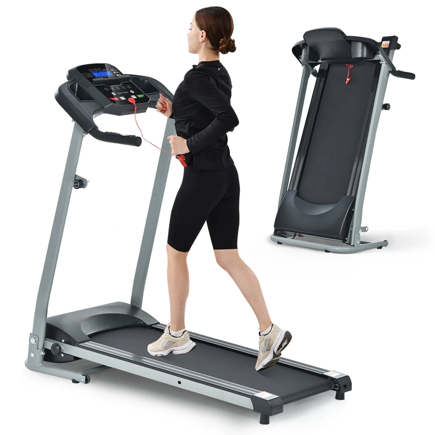 Foldable Treadmills for Home, 2.5HP Quiet Brushless, 7.5 MPH, Electric Running Machine for Home Office, Walking Running Exercise Treadmill with Heart Rate Sensor and LCD Display ﻿(GREY)