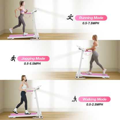 Foldable Treadmills for Home, 2.5HP Quiet Brushless, Electric Running Machine for Home Office, Walking Running Treadmills Exercise Treadmill with Heart Rate Sensor and LCD Display ﻿ (Pink)