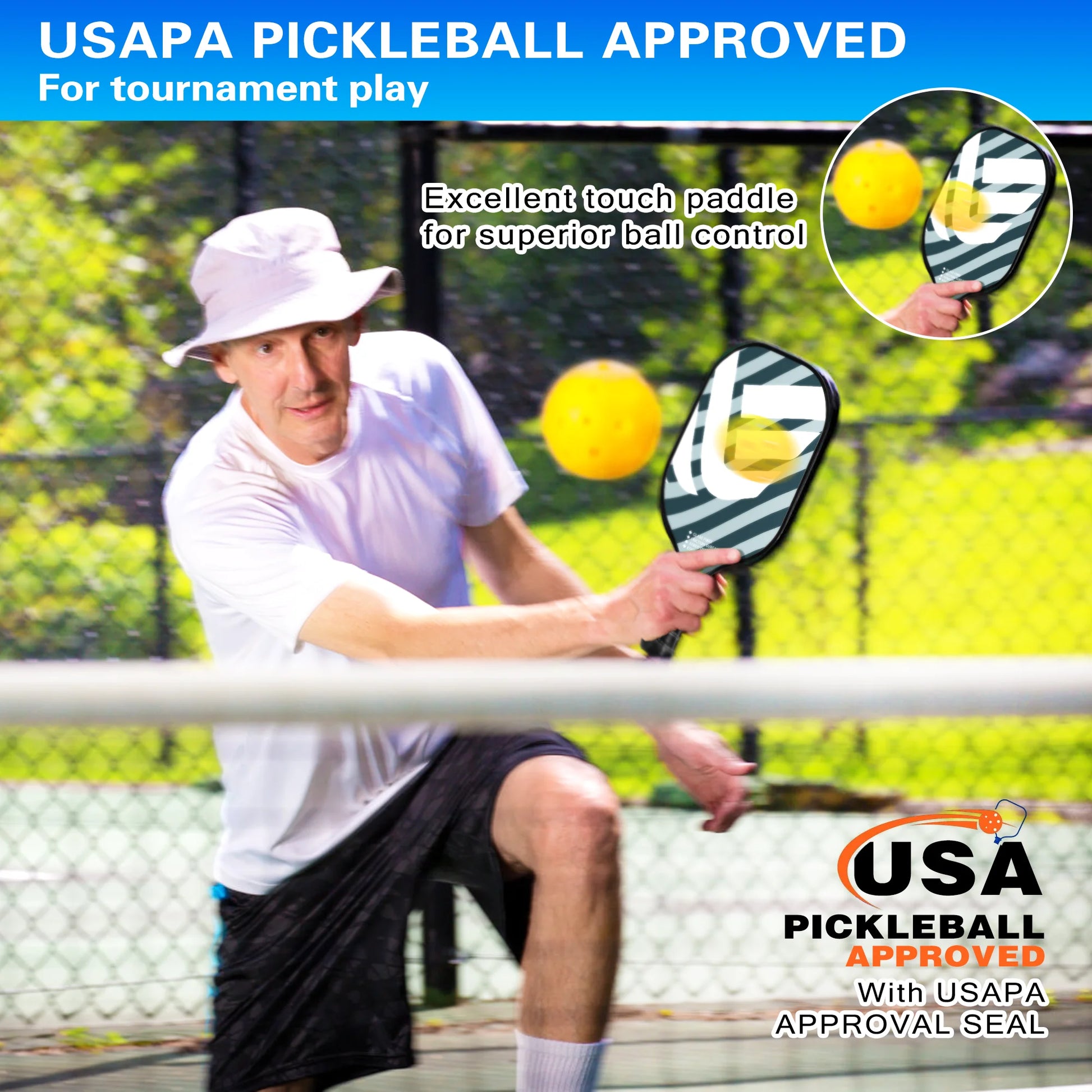 USAPA Approved Pickleball Paddles, Graphite Fiber Polypropylene Honeycomb Core , Pickle Ball Set with 2 Pickle Ball Rackets, 4 Balls and Backpack