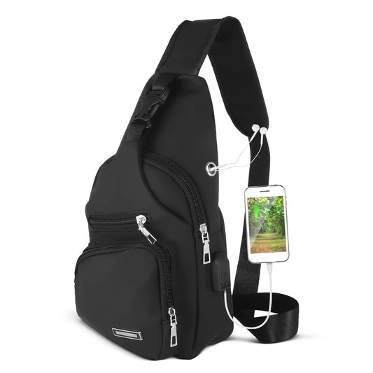 Waterproof Sling Bag Crossbody Backpack for Men Women, Sling Backpack Hiking Daypack with USB Charging Port, Multipurpose Cross Body Chest Bag for Hiking Walking Travel