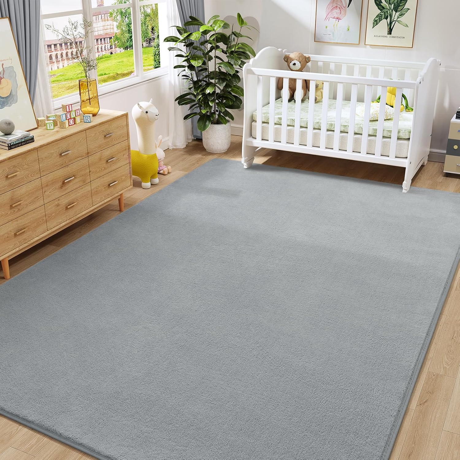 Amearea 5x8 Washable Area Rug – Thick Memory Foam Modern Carpet for Bedroom & Living Room, Soft Fluffy Non-Slip Indoor Rug, Minimalist Grey Floor Decor for Dorm, Nursery & Kids Room