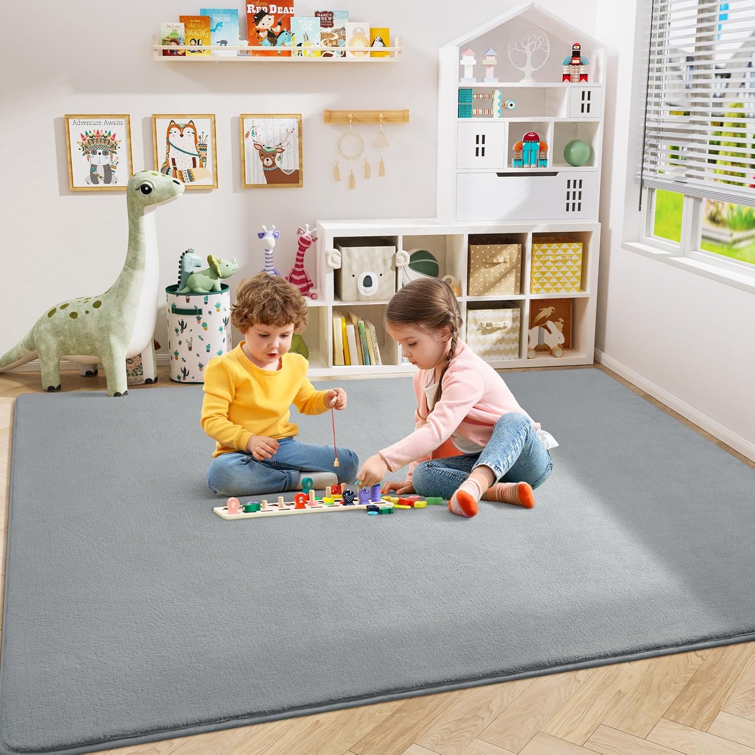 Amearea 5x8 Washable Area Rug – Thick Memory Foam Modern Carpet for Bedroom & Living Room, Soft Fluffy Non-Slip Indoor Rug, Minimalist Grey Floor Decor for Dorm, Nursery & Kids Room