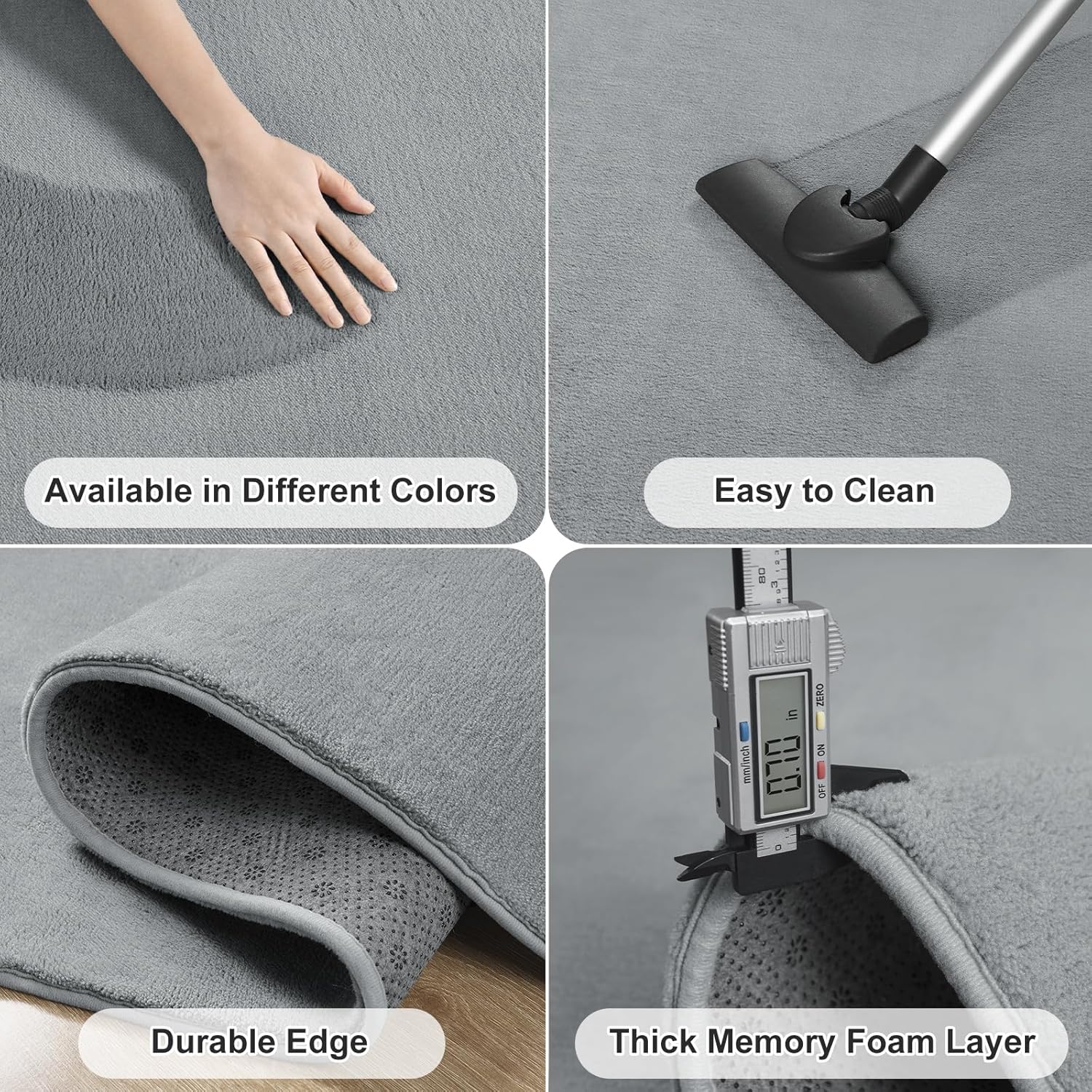 Amearea 5x8 Washable Area Rug – Thick Memory Foam Modern Carpet for Bedroom & Living Room, Soft Fluffy Non-Slip Indoor Rug, Minimalist Grey Floor Decor for Dorm, Nursery & Kids Room