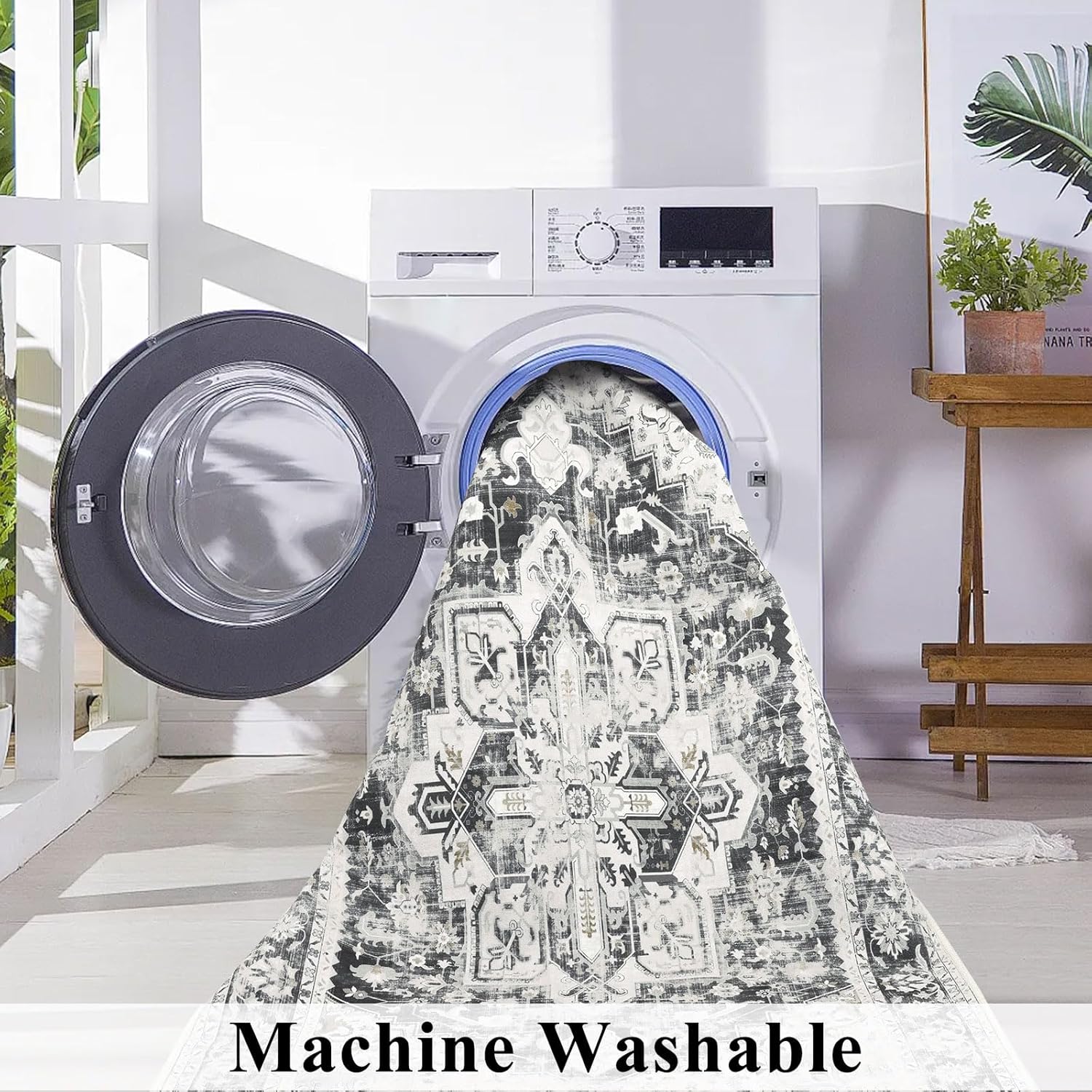 5x7 Washable Area Rug Vintage Non-Slip Low Pile Beige