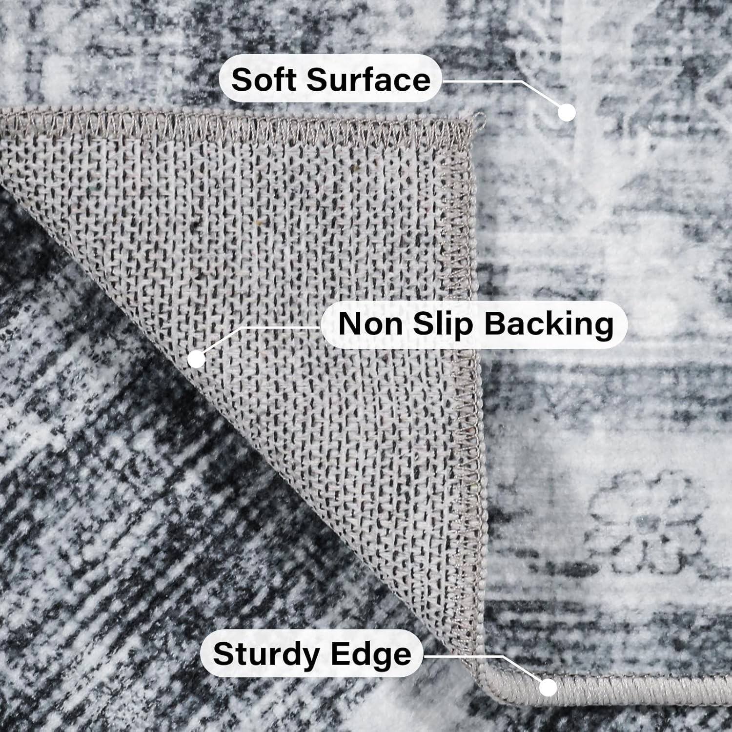 5x7 Washable Area Rug Boho Vintage Low Pile Non-Slip