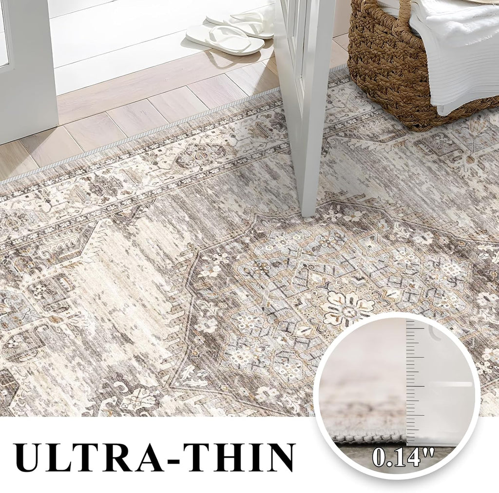 Washable Hallway Runner Rugs 3x8: Soft Ultra Thin Low Pile Carpet Machine Washable Indoor Lightweight Rug Runner Anti Slip Backing Rugs for Living Room Bedroom Kitchen 3x8 Beige