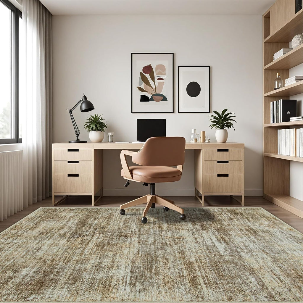 5x7 Washable Area Rug Abstract Non-Slip Thin Carpet Brown