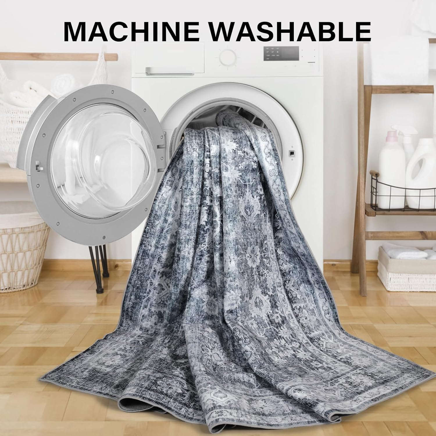 5x7 Washable Area Rug Boho Vintage Low Pile Non-Slip