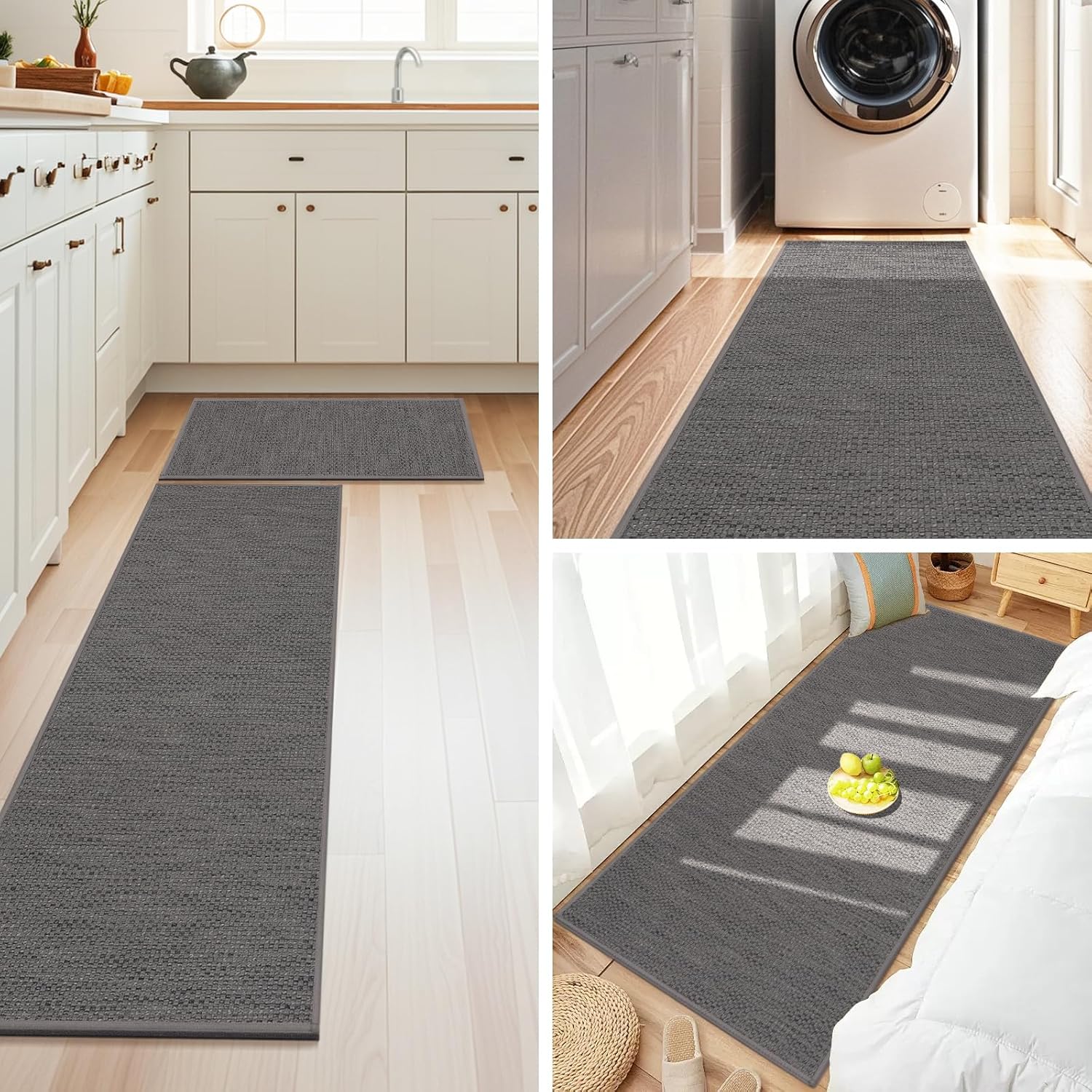 2PCS Washable Kitchen Rugs Set 17"x29"+17"x79" – Non-Slip Kitchen Mats for Floor, Waterproof Runner Rugs for Kitchen, Laundry Room, Coffee Bar & Office