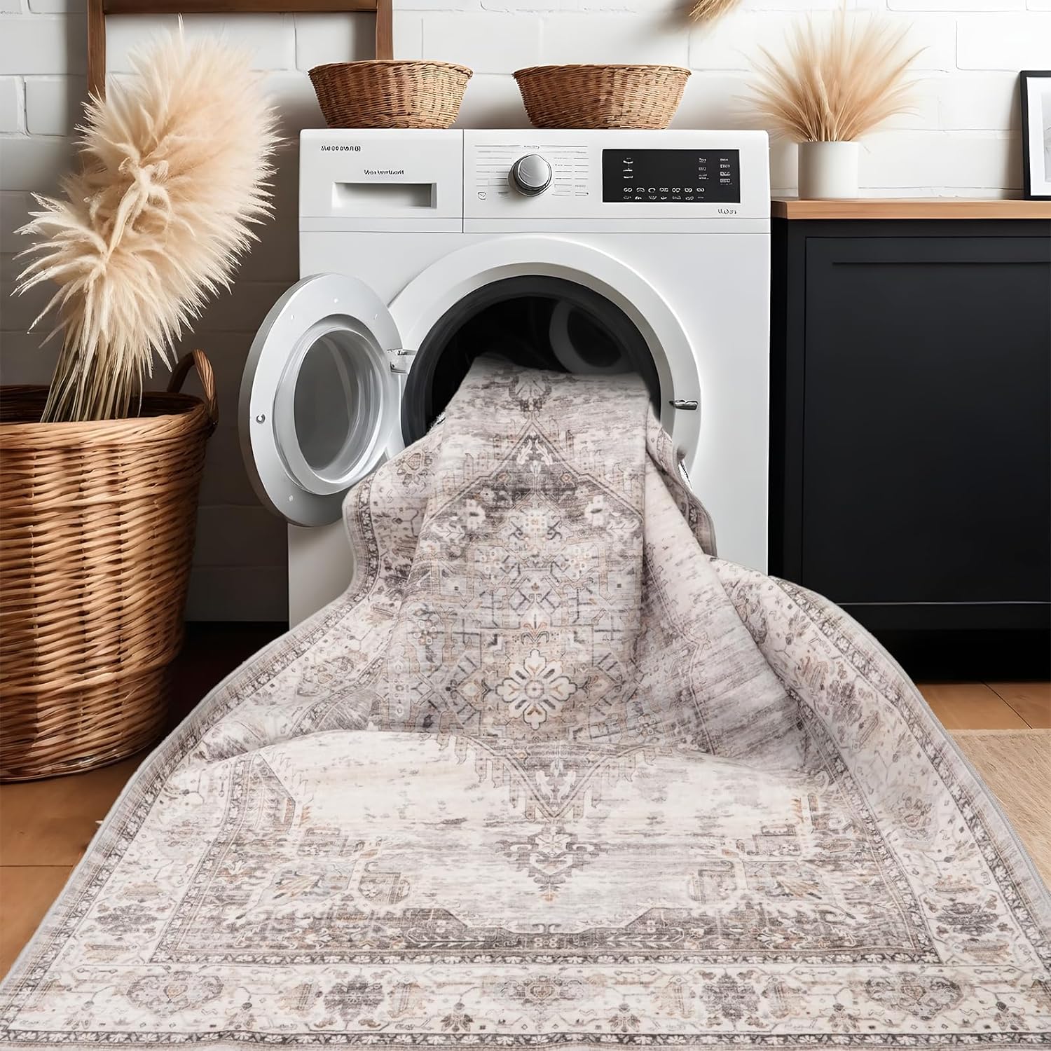 Washable Hallway Runner Rugs 3x8: Soft Ultra Thin Low Pile Carpet Machine Washable Indoor Lightweight Rug Runner Anti Slip Backing Rugs for Living Room Bedroom Kitchen 3x8 Beige