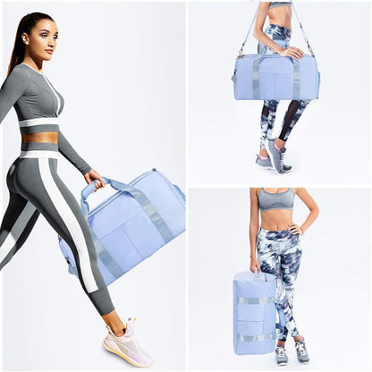 Gym Duffle Bag Dry Wet Separated Gym Bag Sport Duffle Bag Training Handbag Yoga Bag with Extra Drawstring Backpack for Man and Women (Blue-Upgrade) Large