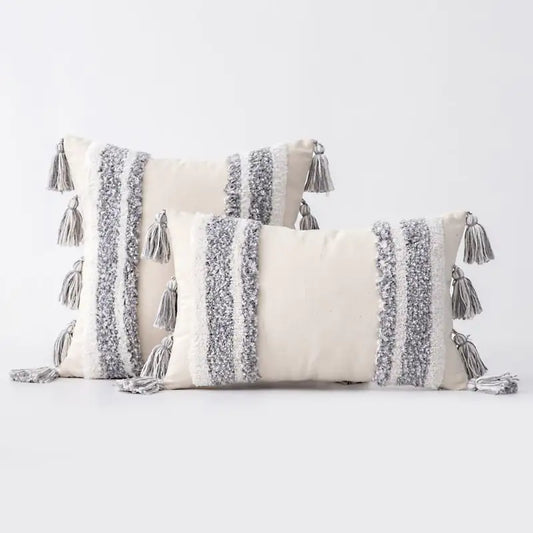 Bohemian Lace Tassel Tufted Pillowcase for Home Decor