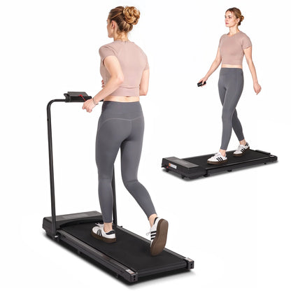 Treadmill Foldable 2-In-1 Walking Pad Compact Electric Running Remote Control for Home Fitness