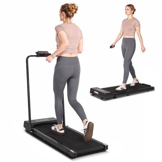 Treadmill Foldable 2-In-1 Walking Pad Compact Electric Running Remote Control for Home Fitness