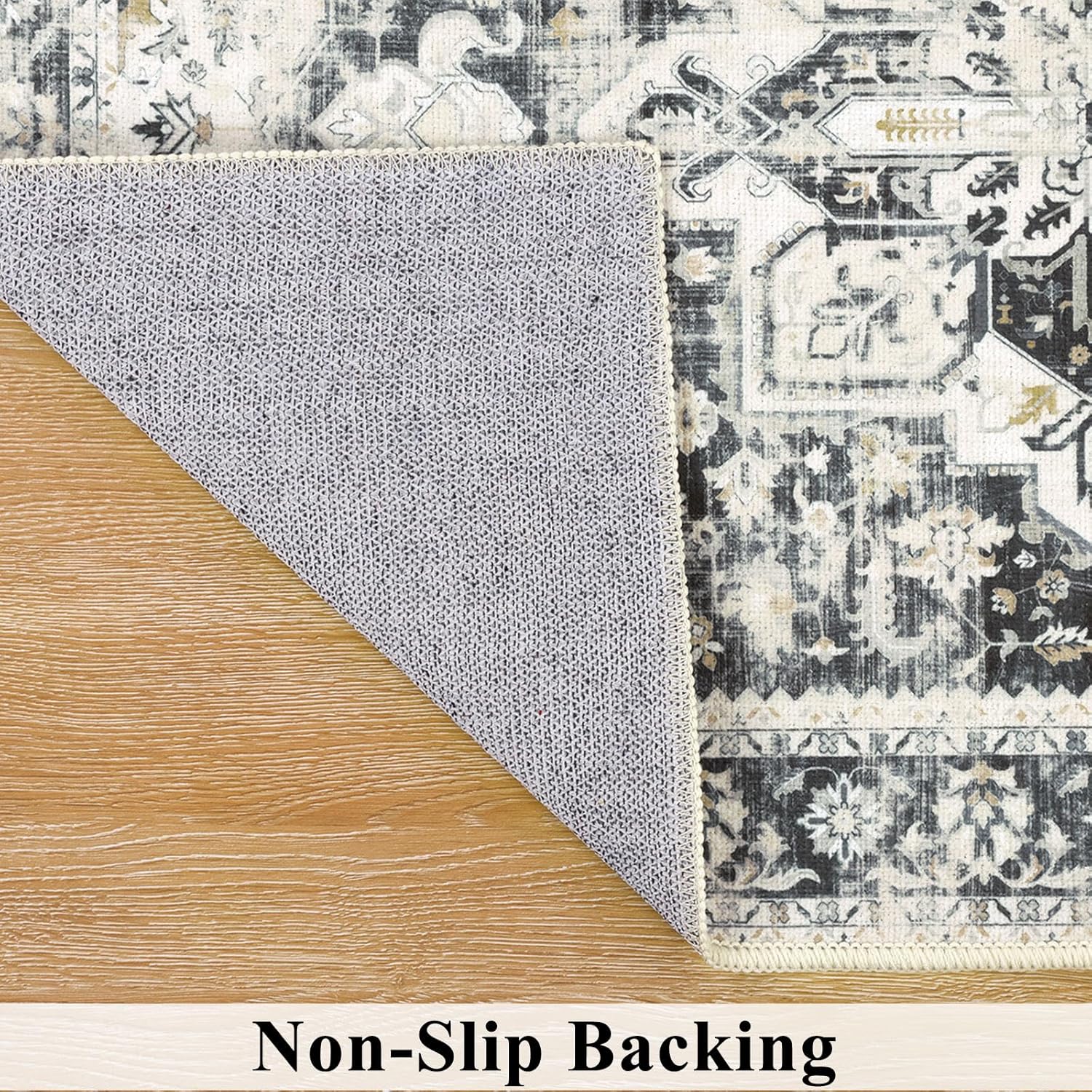 5x7 Washable Area Rug Vintage Non-Slip Low Pile Beige