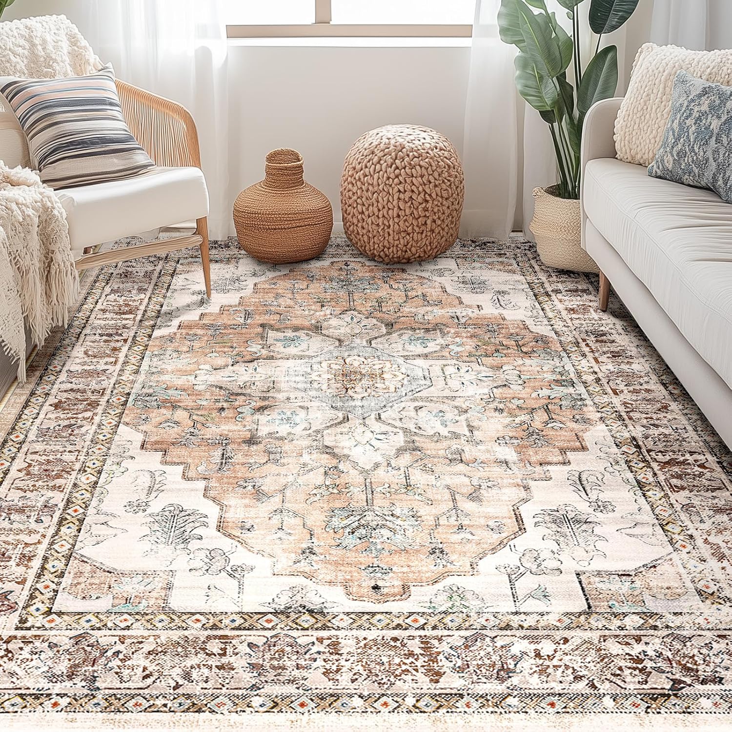 3x5 Washable Entryway Rug Boho Floral Non-Slip Vintage Mat