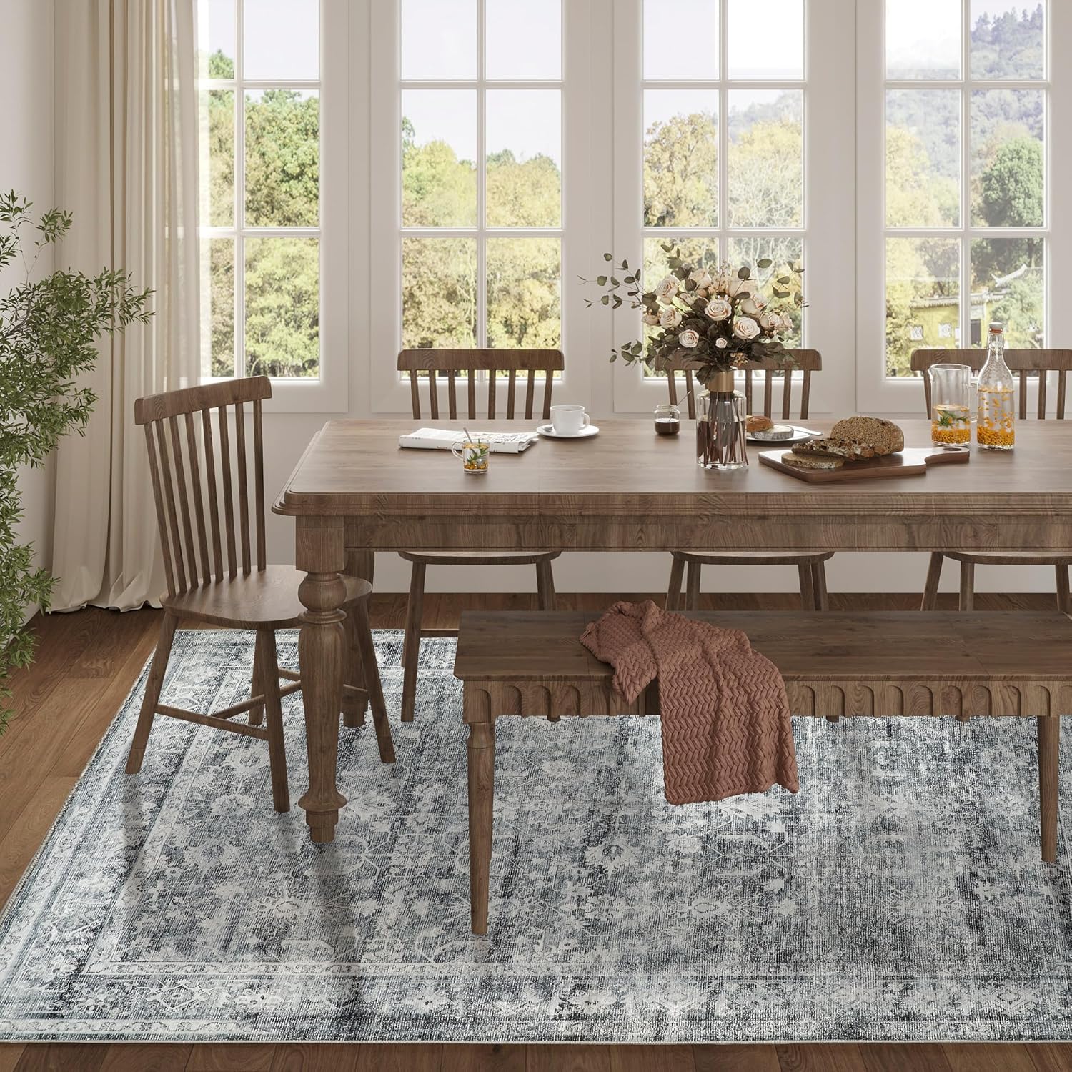 5x7 Washable Area Rug Boho Vintage Low Pile Non-Slip