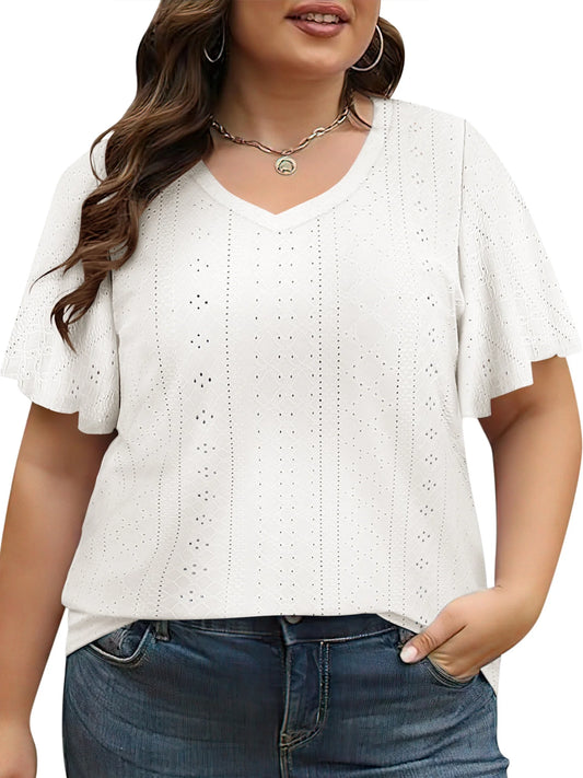 plus Size Women Tops Summer Short Sleeve Crew Neck Tunics Oversized Trendy Dressy White Blouse 5XL