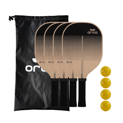 Alto Pickleball Paddle Set with Leather Handle, Black, 4 Count by