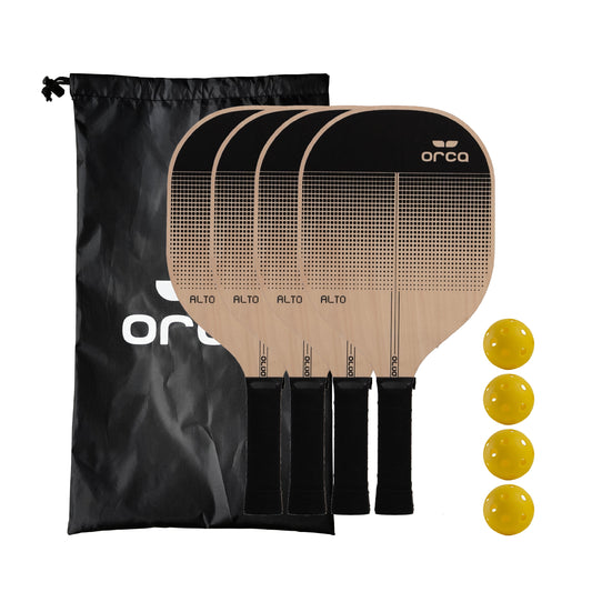 Alto Pickleball Paddle Set with Leather Handle, Black, 4 Count by