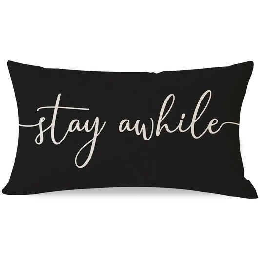 PANDICORN Modern Farmhouse Throw Pillow Covers 12x20 Inch with Words Stay Awhile Cozy Relax Black and White Outdoor Decorations Lumbar Decorative Throw Pillows Case for Home Couch Porch Patio Decor