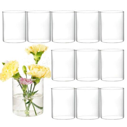 DNANAOL 12pcs Glass Cylinder Vases for Centerpieces - 4 inch Clear Glass Flowers Vases Bulk Hurricane Glass Candle Holders Floating Candle Vases for Table Centerpiece Formal Dinners Home Decor