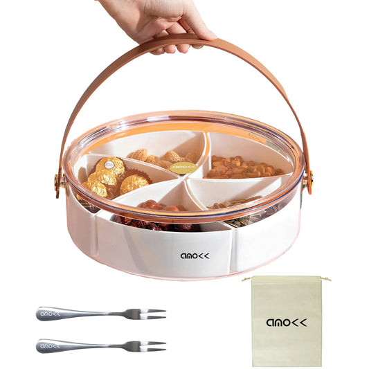 amokk Divided Serving Tray with Lid and Handle Snackle Box Charcuterie Container Portable Snack Platters for Candy Fruits Nuts Snacks for Parties Entertaining Picnic (Transparent)