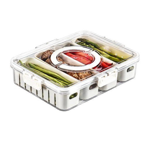 Eanpet Divided Veggie Tray with Lid and Handle 4 Compartment Serving Tray Portable Travel Snack Storage Containers Stackable Snackle Box Charcuterie Container for FruitVegetableSalad