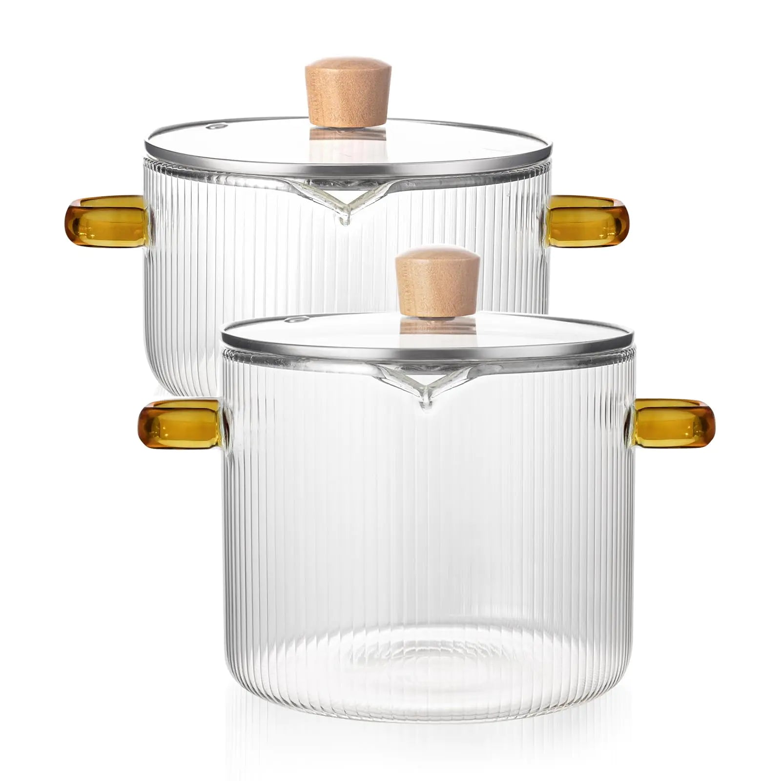 Clear Glass Saucepan Set 1.8L & 2.3L Heat-Resistant with Lids