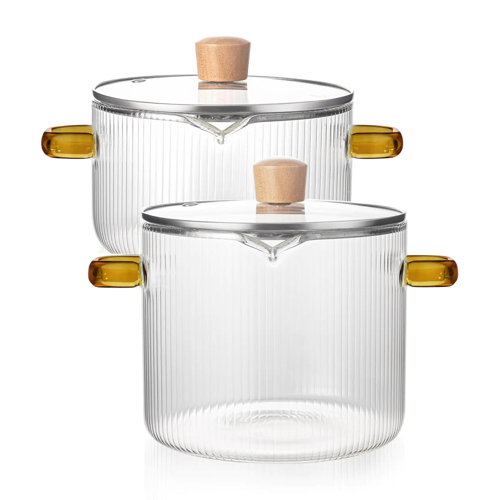 Clear Glass Saucepan Set 1.8L & 2.3L Heat-Resistant with Lids