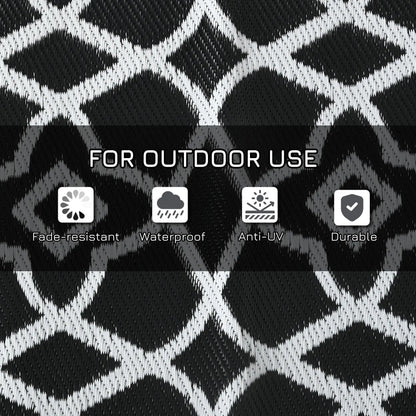 Outsunny 9' x 12' Reversible Outdoor Rug – Waterproof Plastic Straw Mat with Carry Bag, Black & White Clover