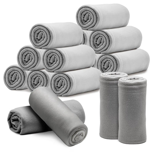 12PCS Fleece Throw Blankets Bulk 60 x 50 in Soft Blankets Fabric Warm Lightweight Wool Blanket Cozy Coverlet for Beds Sofas Home for All Seasons (Light Gray)