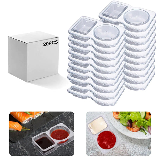 Obfuscate Condiment Container with Lids，Disposable Double Compartment Snack Container for Sauce Sampling Travel Snack 20PCS