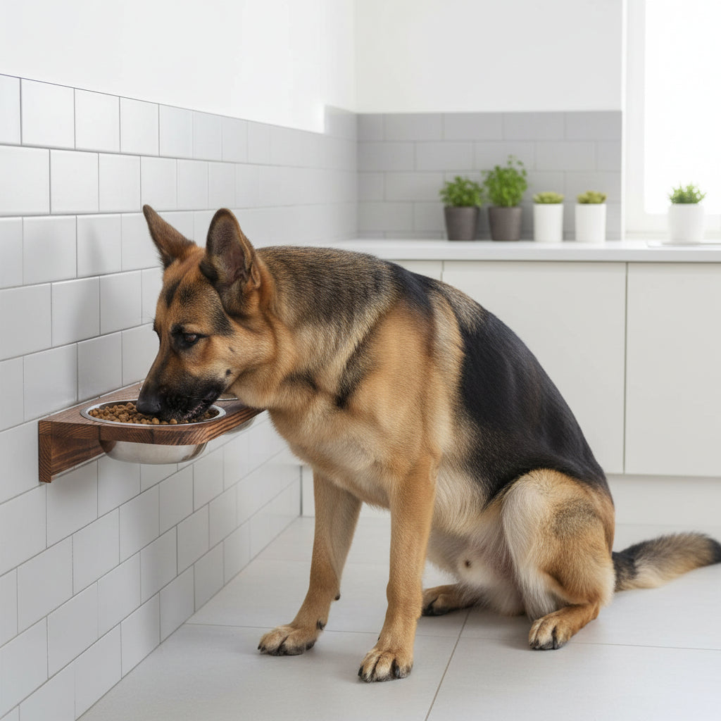 Wall-Mounted Adjustable Dog Feeder with Pine Stand