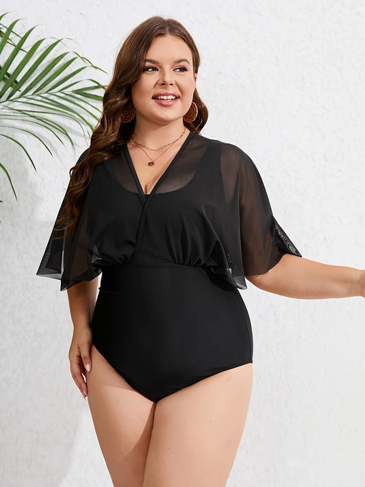 A Solid Color Swimsuit for Plus-Size Women