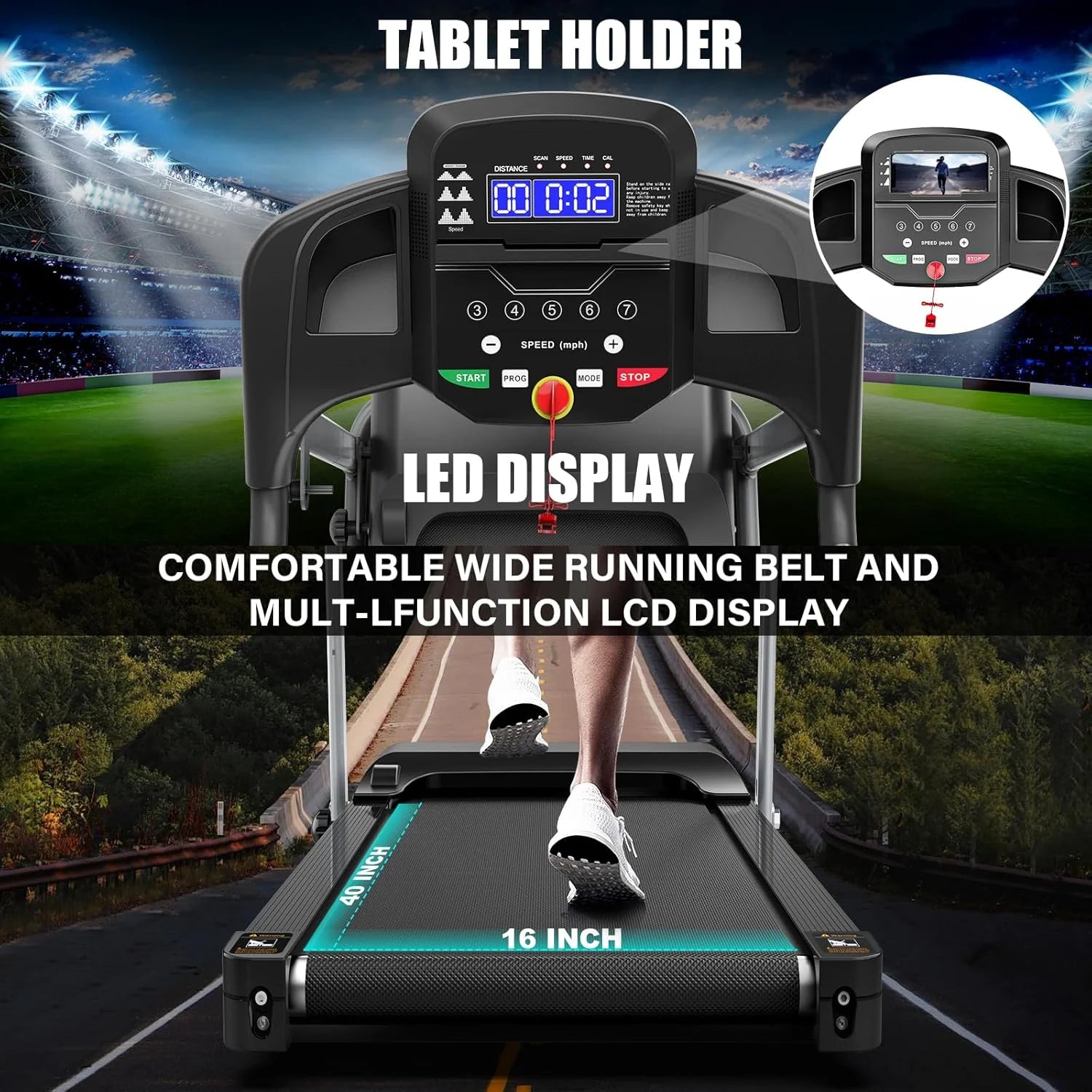 Foldable Treadmill with Incline and Bluetooth, 2.5HP Electric Folding Treadmill Running Walking Machine for Home Gym, Max 265 LBS Weight Capacity