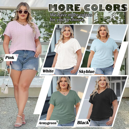 plus Size Women Tops Summer Short Sleeve Crew Neck Tunics Oversized Trendy Dressy White Blouse 5XL