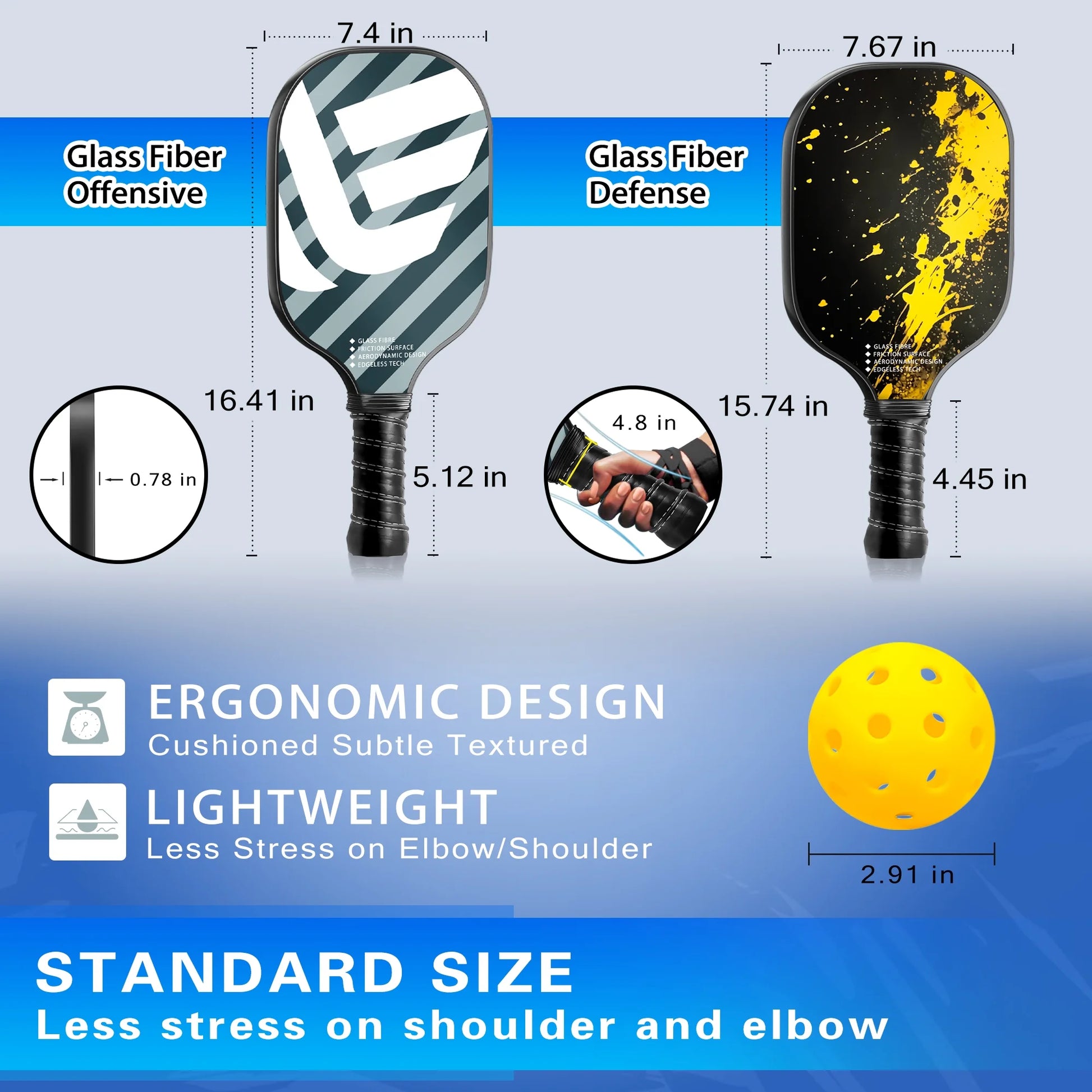 USAPA Approved Pickleball Paddles, Graphite Fiber Polypropylene Honeycomb Core , Pickle Ball Set with 2 Pickle Ball Rackets, 4 Balls and Backpack