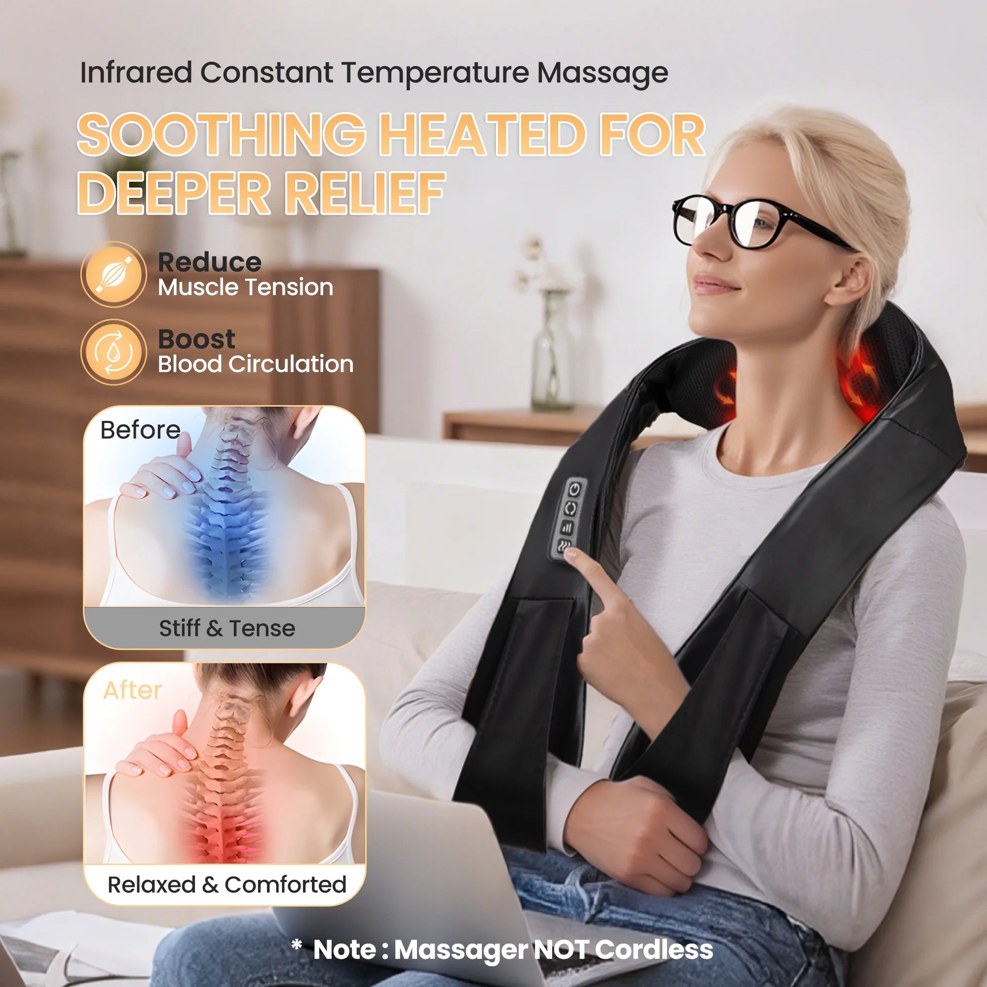 Shiatsu Neck Massager with Heat, Deep Tissue Shoulder and Back Massager for Home Office & Car Use, Gift for Men/Women