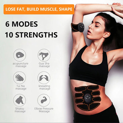 Abs Stimulator, Rechargeable Electric Muscle Toner for Men Women Abdominal Work Out, Wireless Portable To-Go Gym Device, Fitness Equipment, Black