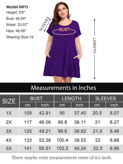 Womens plus Size Dresses with Pockets Casual Short Sleeve Dress Loose a Line Flowy Swing Darkpurple_2X