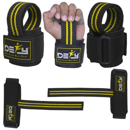 DEFY SPORTS™ Weight Lifting Gym Power Straps Grip Gloves Training Wrist Support