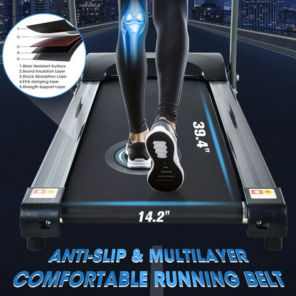 Hlaill 2.0HP Treadmill for Home Folding 240Lb Weight Capacity Walking Jogging Exercise Machine Health & Fitness Fixed Incline with HD Screen 3 Gear Adjustment Shock Absorber Running Belt