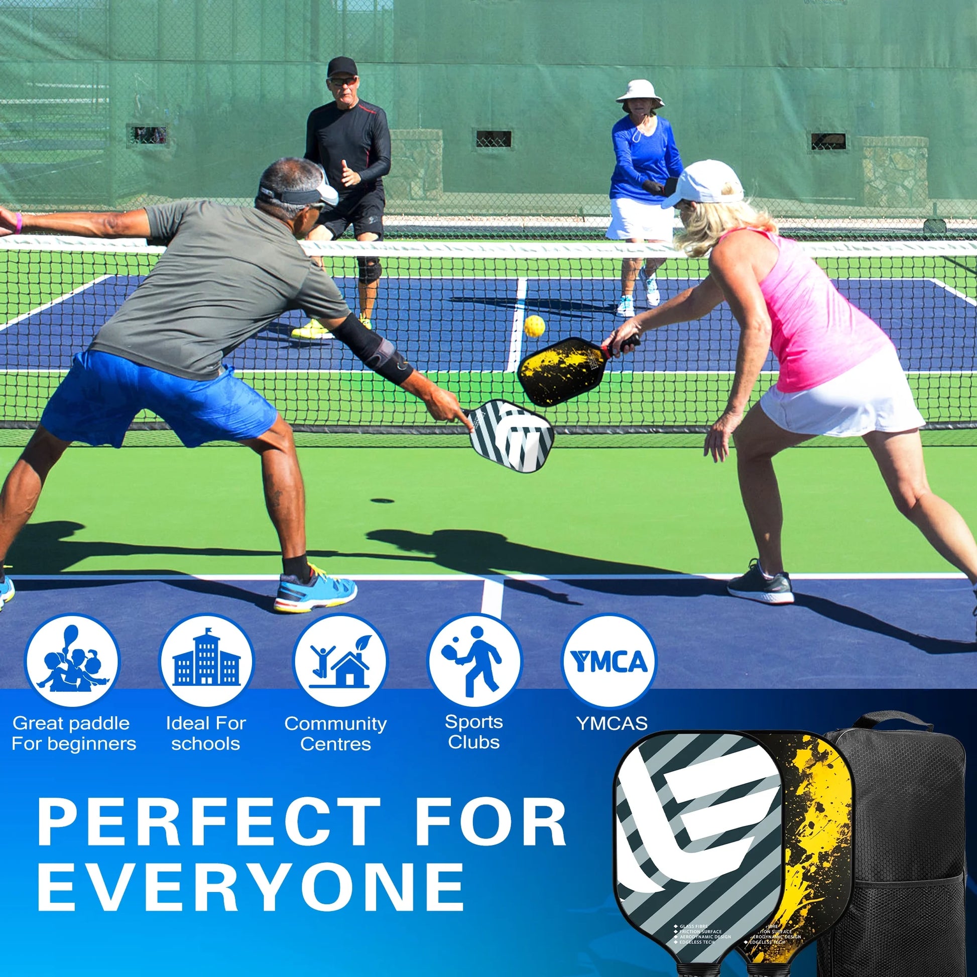 USAPA Approved Pickleball Paddles, Graphite Fiber Polypropylene Honeycomb Core , Pickle Ball Set with 2 Pickle Ball Rackets, 4 Balls and Backpack