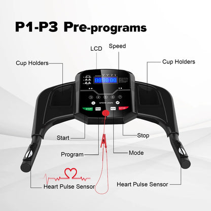 Foldable Treadmills for Home, 2.5HP Quiet Brushless, 7.5 MPH, Electric Running Machine for Home Office, Walking Running Exercise Treadmill with Heart Rate Sensor and LCD Display ﻿(GREY)