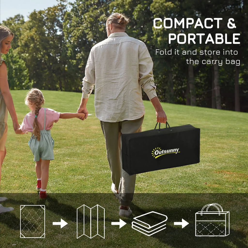 Outsunny 9' x 12' Reversible Outdoor Rug – Waterproof Plastic Straw Mat with Carry Bag, Black & White Clover